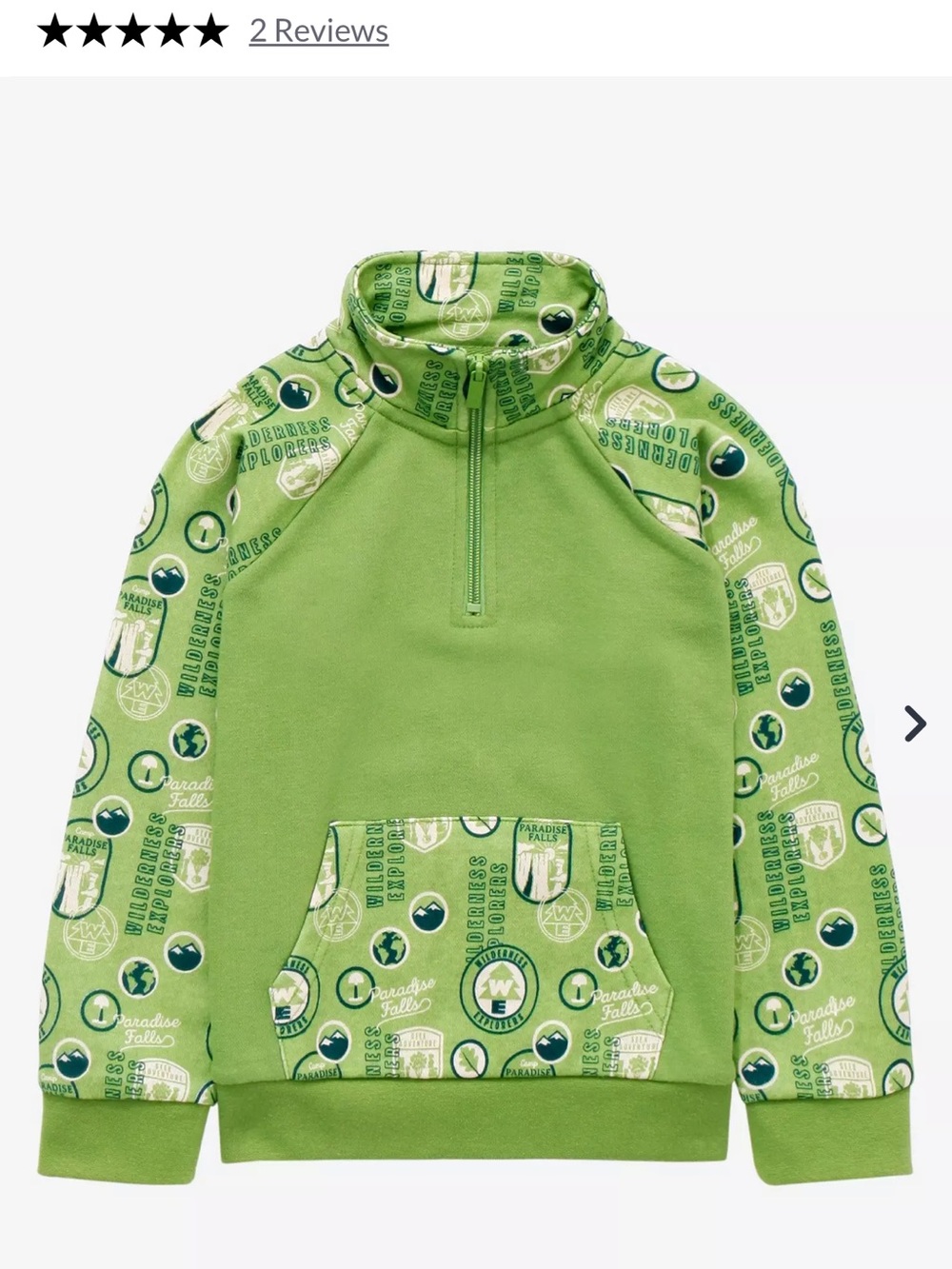 Disney Pixar UP Green Kids Quarter-Zip Hoodie with Patterned Sleeves size 4